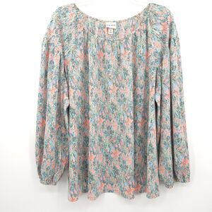 Ava & Viv peasant top womens Size 2X multi floral puff long sleeves Boho
